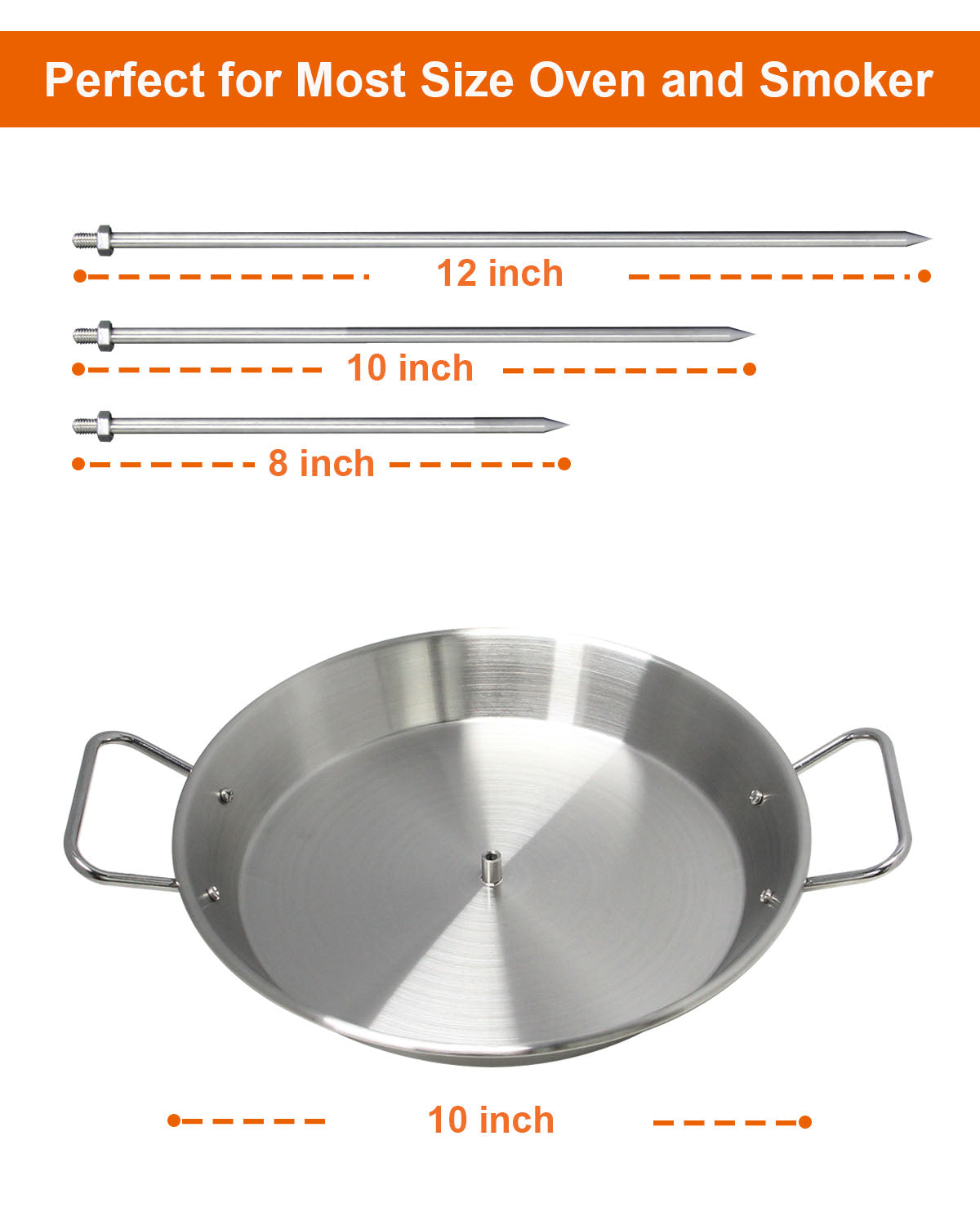 DOLAMOTY Gyro Pan/maria Recommended GREEK Food/ Al Pastor Skewer for Grill-Vertical Skewer for Tacos Al Pastor, Shawarma, Kebabs, Stainless Steel with 3 Size Skewers(8”,10" and 12”)