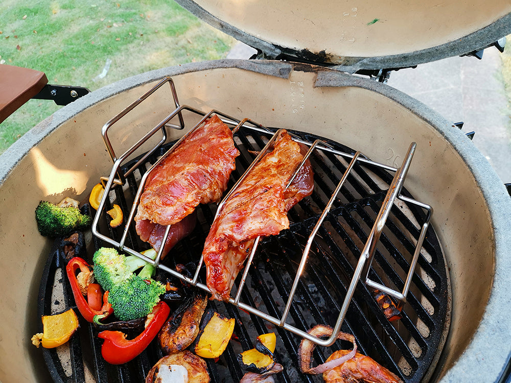 Turkey Roasting Rack Rib Rack Smoking and Grilling Dual-Purpose for Large and XLarge Big Green Egg,Kamado Joe,Big Joe grill,100% Stainless Steel