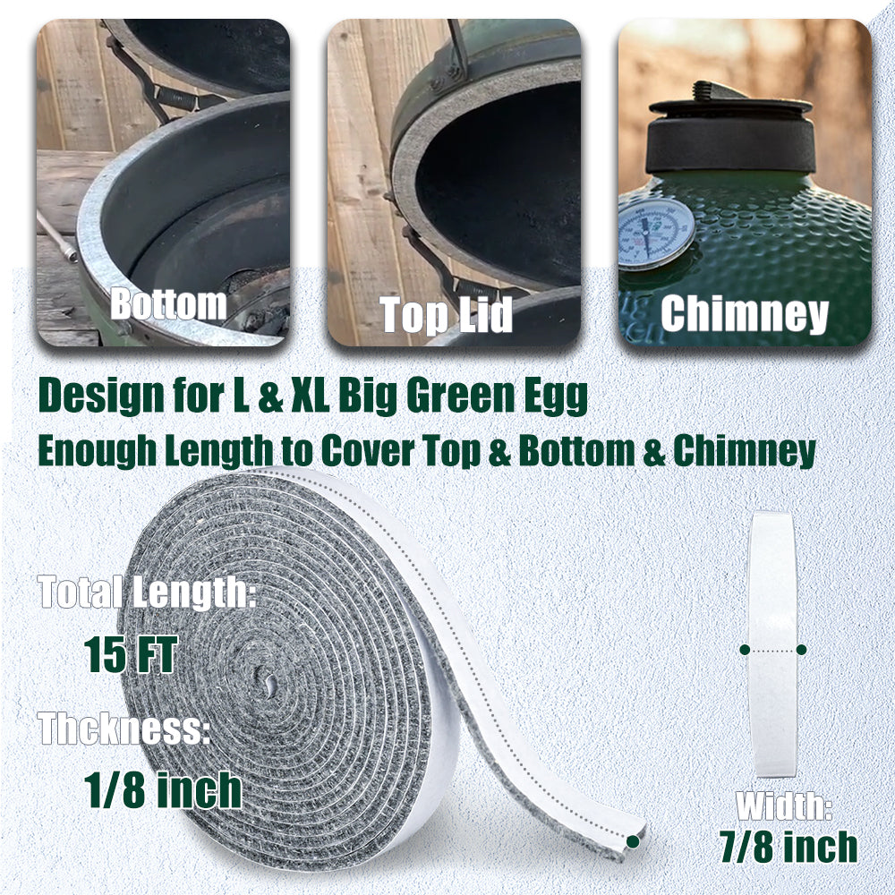 DOLAMOTY Gasket for Big Green Egg Large, Big Green Egg Parts Accessories, High Temp Material Gasket Replacement for Big Green Egg Large and XLarge, Self Stick 15Ft Long,7/8" Wide, with Scraper