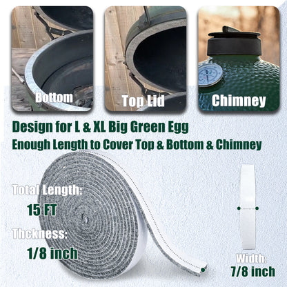 DOLAMOTY High Temp Material Gasket Replacement for Big Green Egg Large and XLarge, Self Stick 15Ft Long,7/8" Wide, with Scraper
