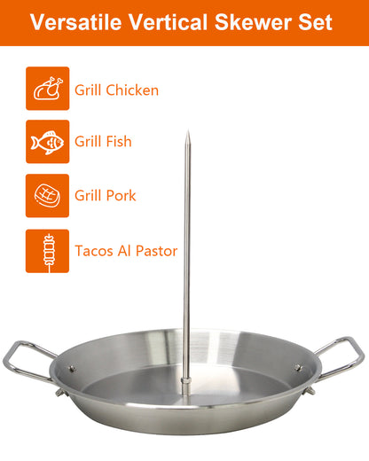 DOLAMOTY Gyro Pan/maria Recommended GREEK Food/ Al Pastor Skewer for Grill-Vertical Skewer for Tacos Al Pastor, Shawarma, Kebabs, Stainless Steel with 3 Size Skewers(8”,10" and 12”)