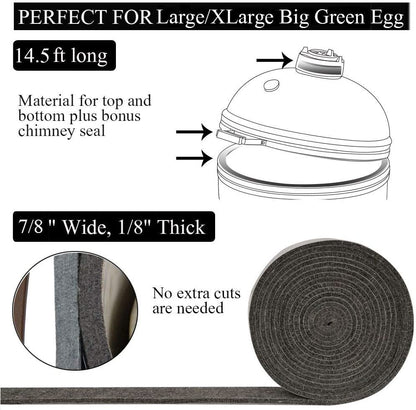 DOLAMOTY High Temp Grill Gasket Replacement for Large/XLarge Big Green Egg,Big Green Egg Accessories BBQ Smoker BGE Gasket Pre-Shrunk Accessories Self Stick Felt, 7/8" Wide
